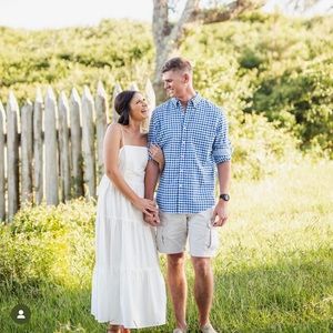 Red Dress Boutique White Dress Perfect for Engagement Photos or bridal events.